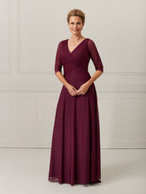 3/4-Sleeve Jersey Chiffon A-Line Dress