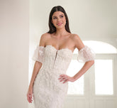 Beaded And Lace Gown In Ivory Nude