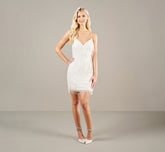 All Over Beaded Fringe Short Sheath In Ivory