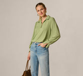 Bishop Sleeve Embroidered Blouse In Eucalyptus