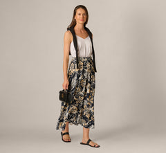 Ankle Length A Line Midi Skirt In Navy Ivory Whimsical Floral