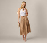 Belted A Line Pleated Midi Skirt In Taos Taupe