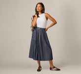 Belted A Line Midi Skirt In Washed Denim Cream