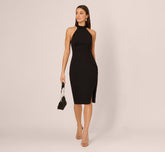 Beaded Detail Halter Midi Sheath Dress In Black