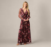 Bishop Sleeve Floral Mesh Maxi Dress In Brown Multi