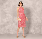 Beaded Halter Midi Sheath Dress In Summer Rose
