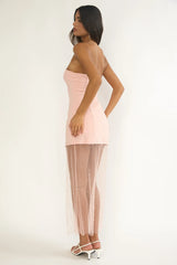 Coralie Sheer Pearl Hem Maxi Dress Peach