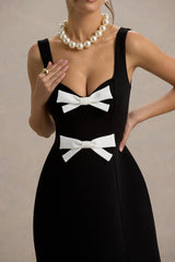Corey | Black & White Sweetheart Mini Dress With Bow Details