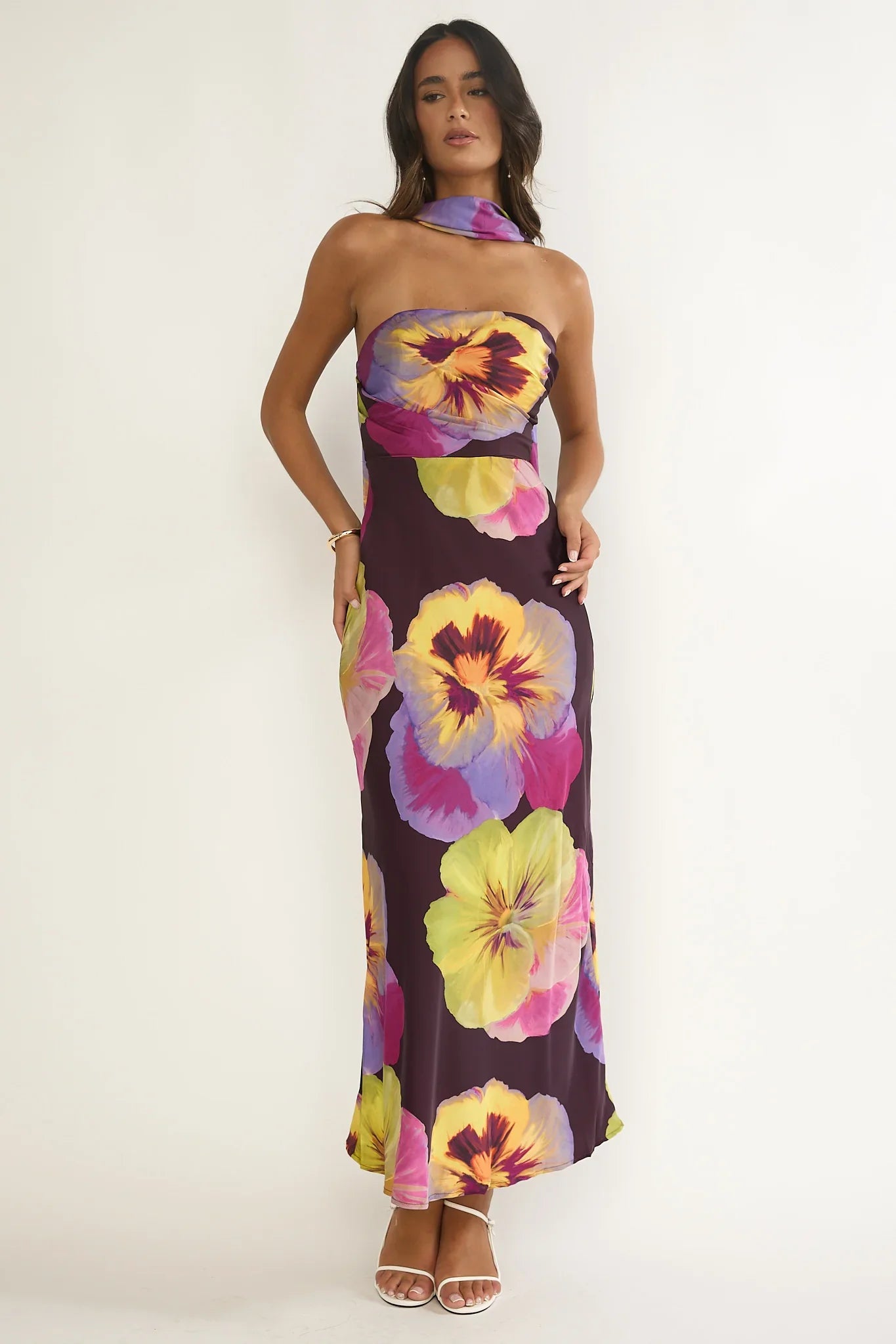City Of Stars Strapless Scarf Maxi Dress Pansies Plum