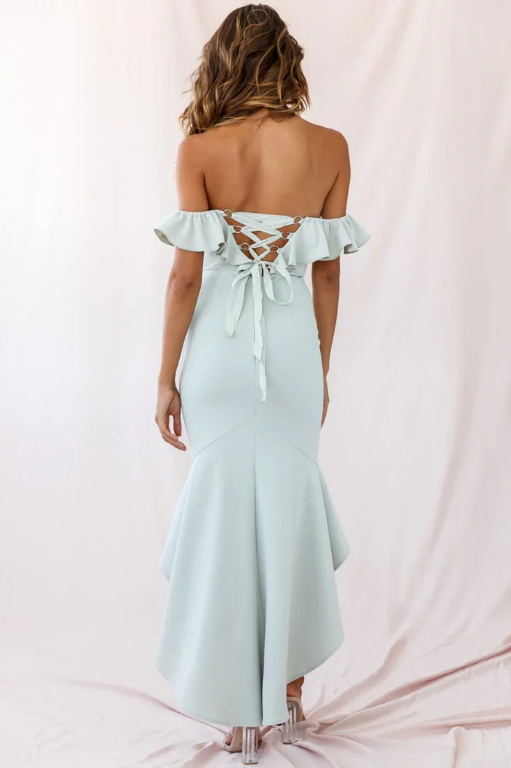 Cloud 9 Bardot Neckline Corset Back Dress Sage
