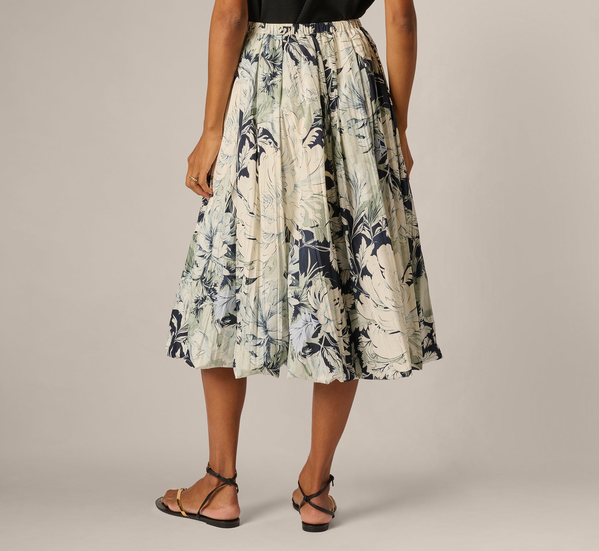 A Line Midi Bubble Skirt In Soft Cloud Vintage Floral