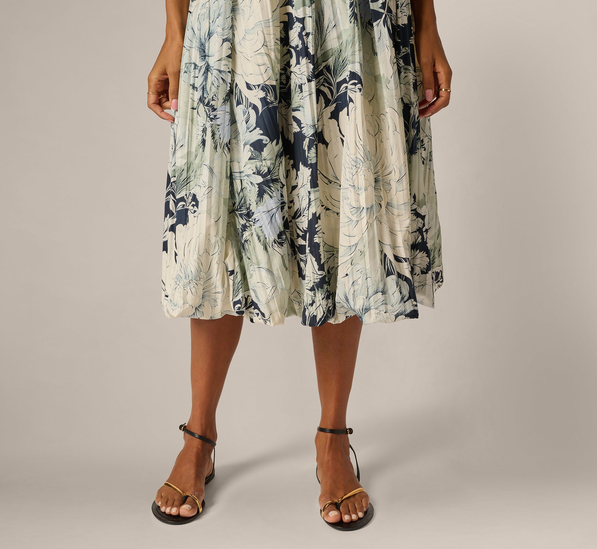 A Line Midi Bubble Skirt In Soft Cloud Vintage Floral