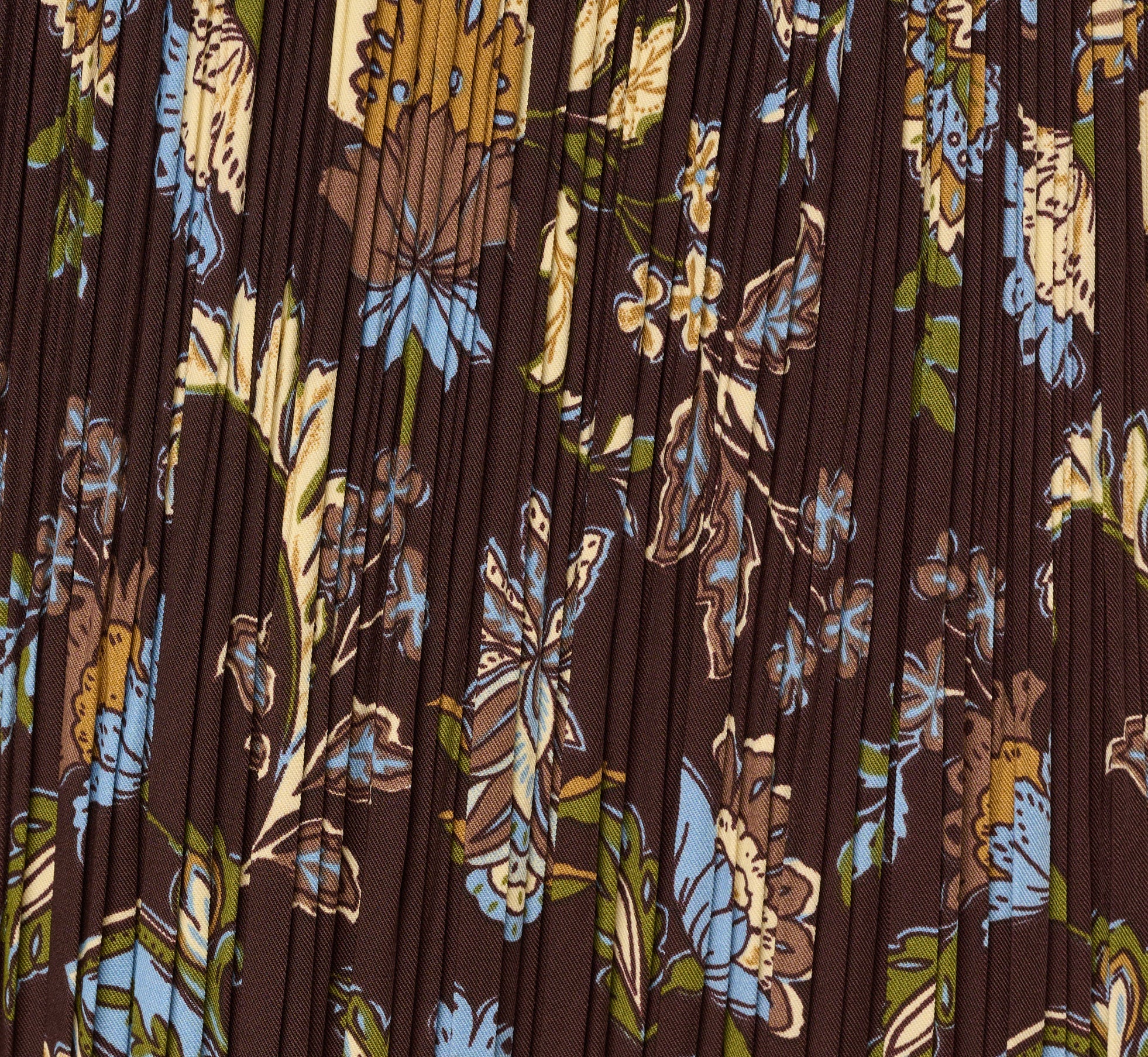 A Line Satin Waist Pleated Midi Skirt In Chocolate Paisley Vine