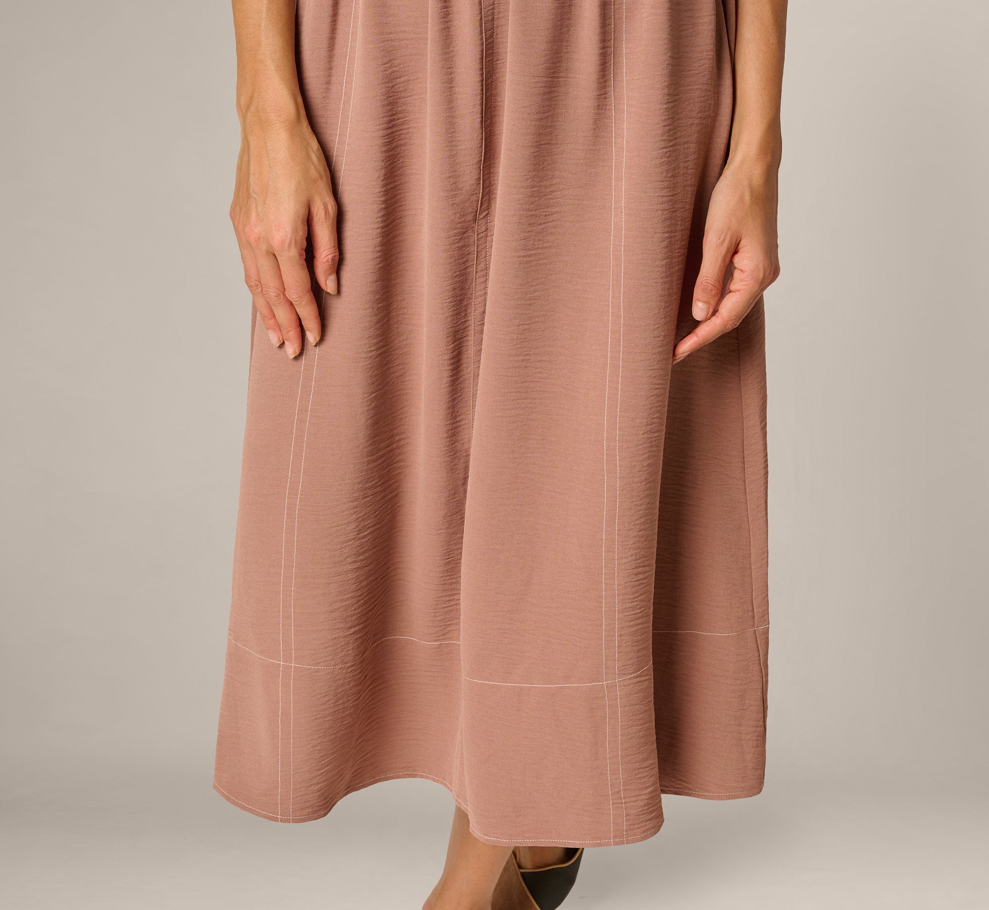 Airflow Topstitch A Line Midi Skirt In Chocolate Malt Cream
