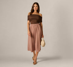 Airflow Topstitch A Line Midi Skirt In Chocolate Malt Cream