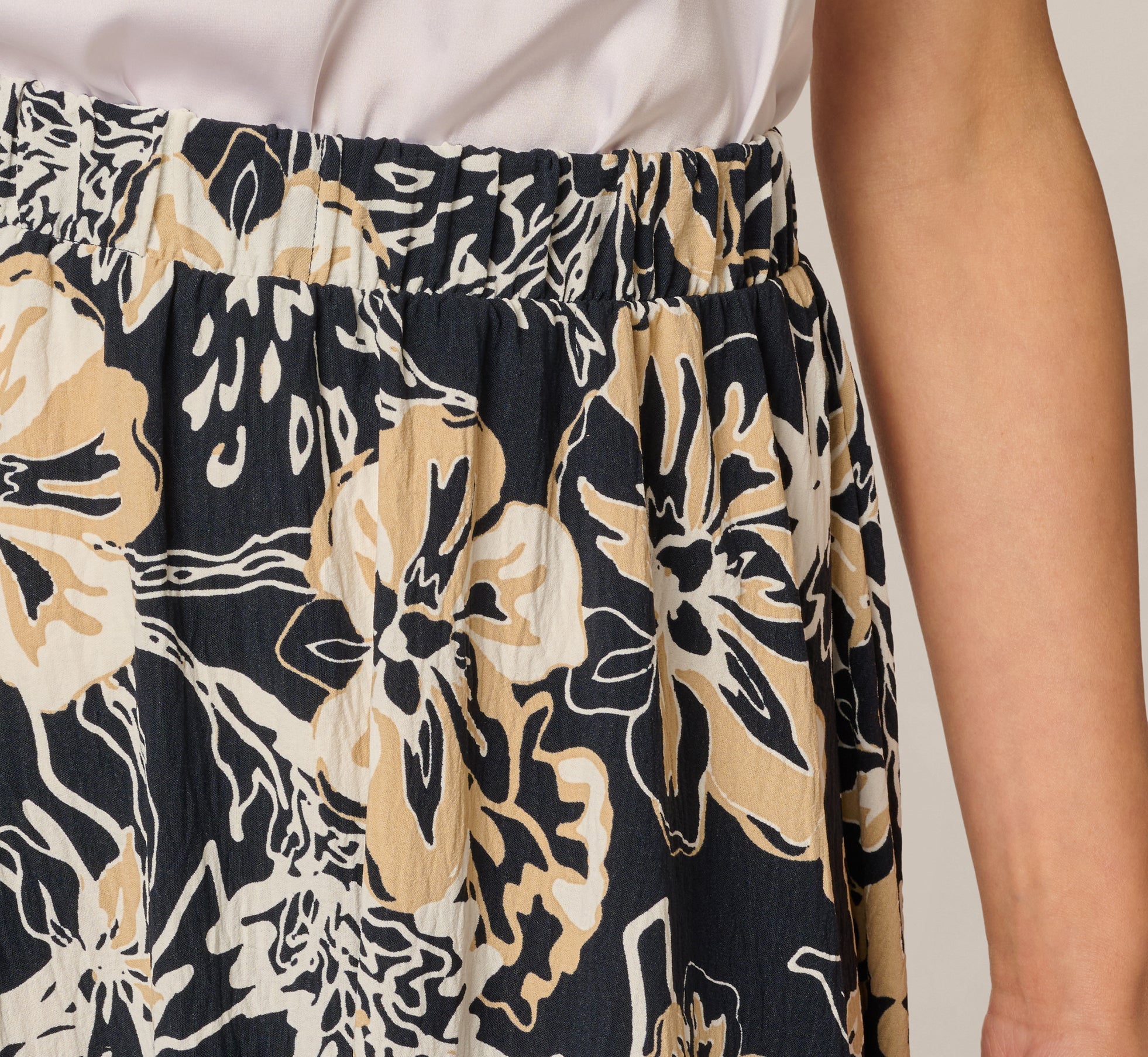 Ankle Length A Line Midi Skirt In Navy Ivory Whimsical Floral