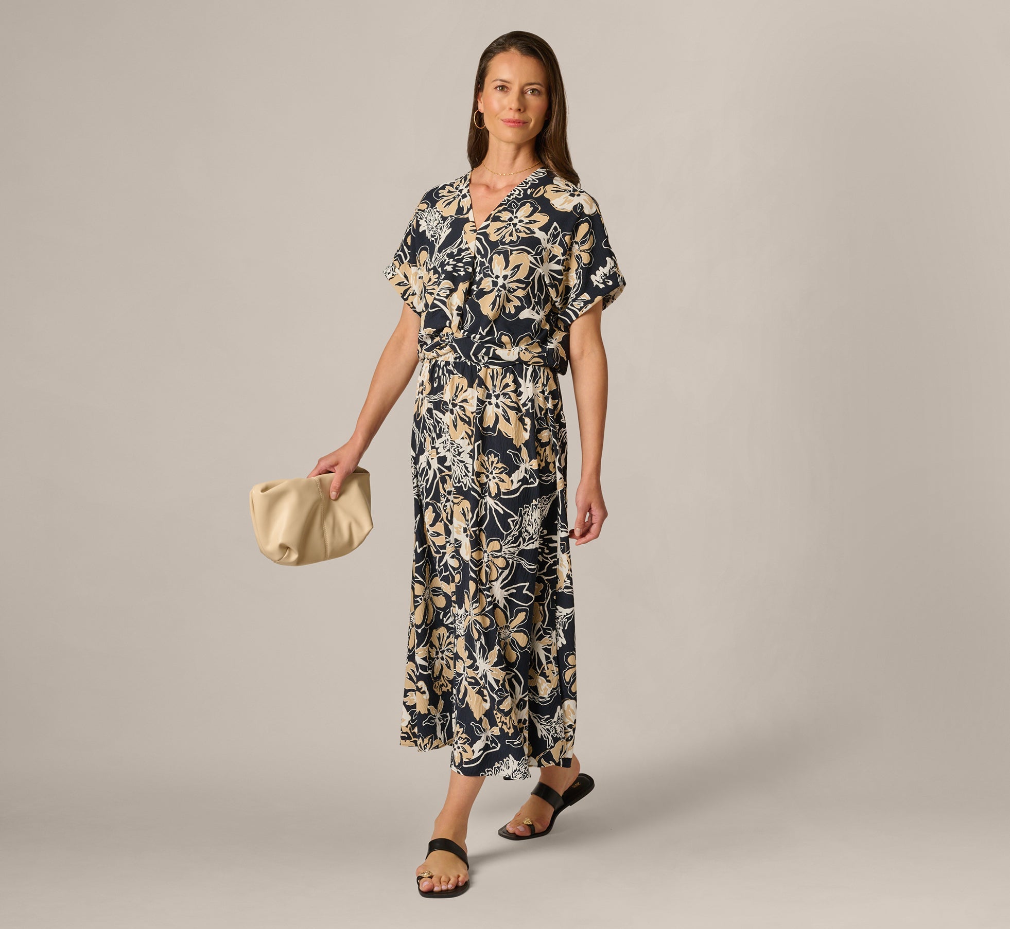 Ankle Length A Line Midi Skirt In Navy Ivory Whimsical Floral