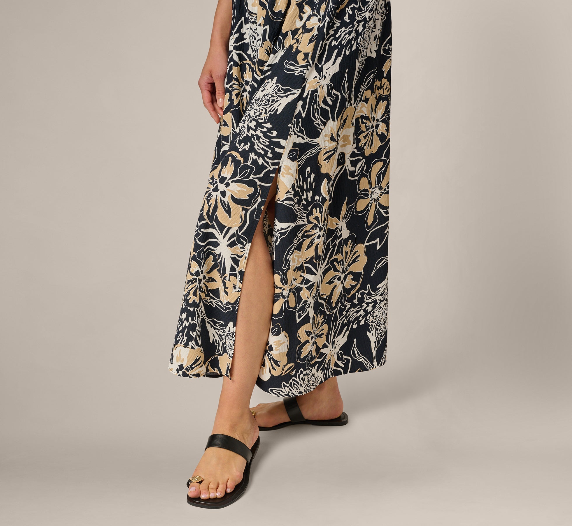 Ankle Length A Line Midi Skirt In Navy Ivory Whimsical Floral