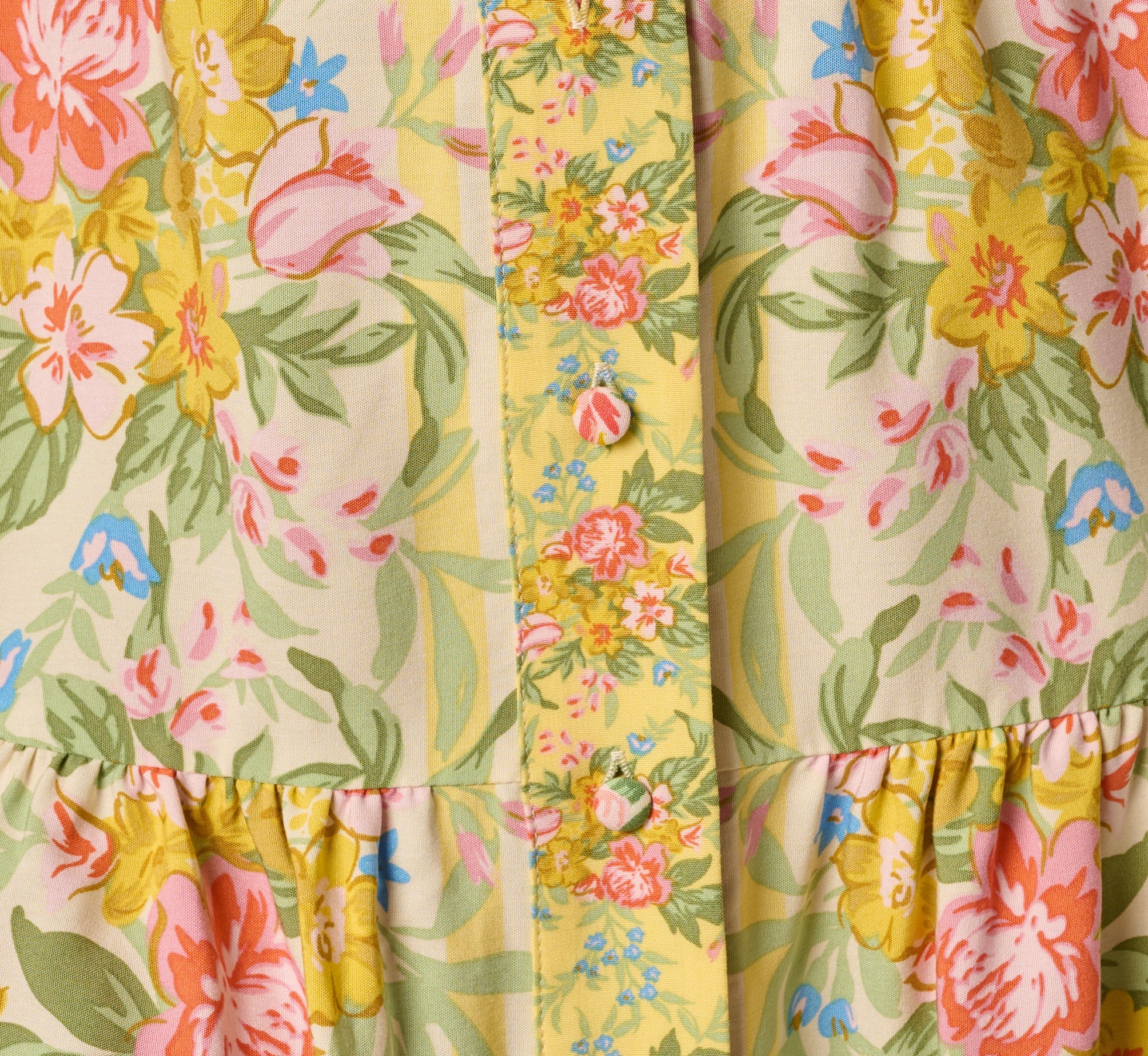 Bell Sleeve Vintage Floral Print Short Dress In Pale Yellow