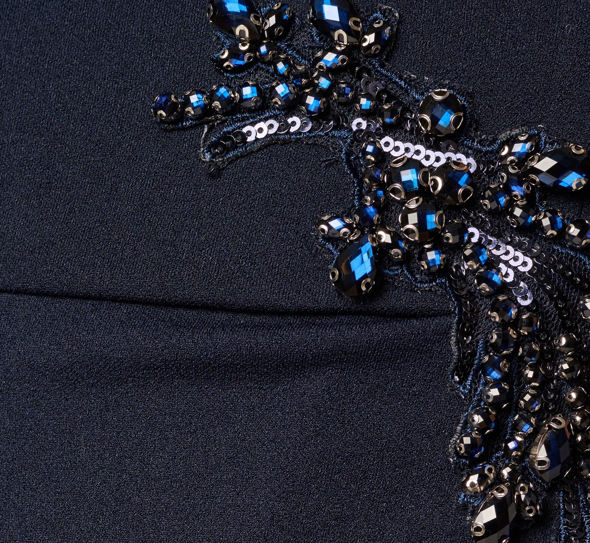 Bead Accent Crepe Halter Gown In Midnight