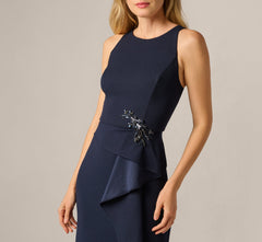 Bead Accent Crepe Halter Gown In Midnight