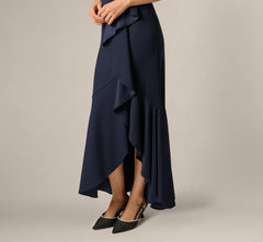 Bead Accent Crepe Halter Gown In Midnight