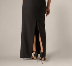 Blouson Lace Trim Plunge Gown In Black