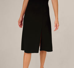 Asymmetrical Short Sleeve Crepe Midi Dress In Black