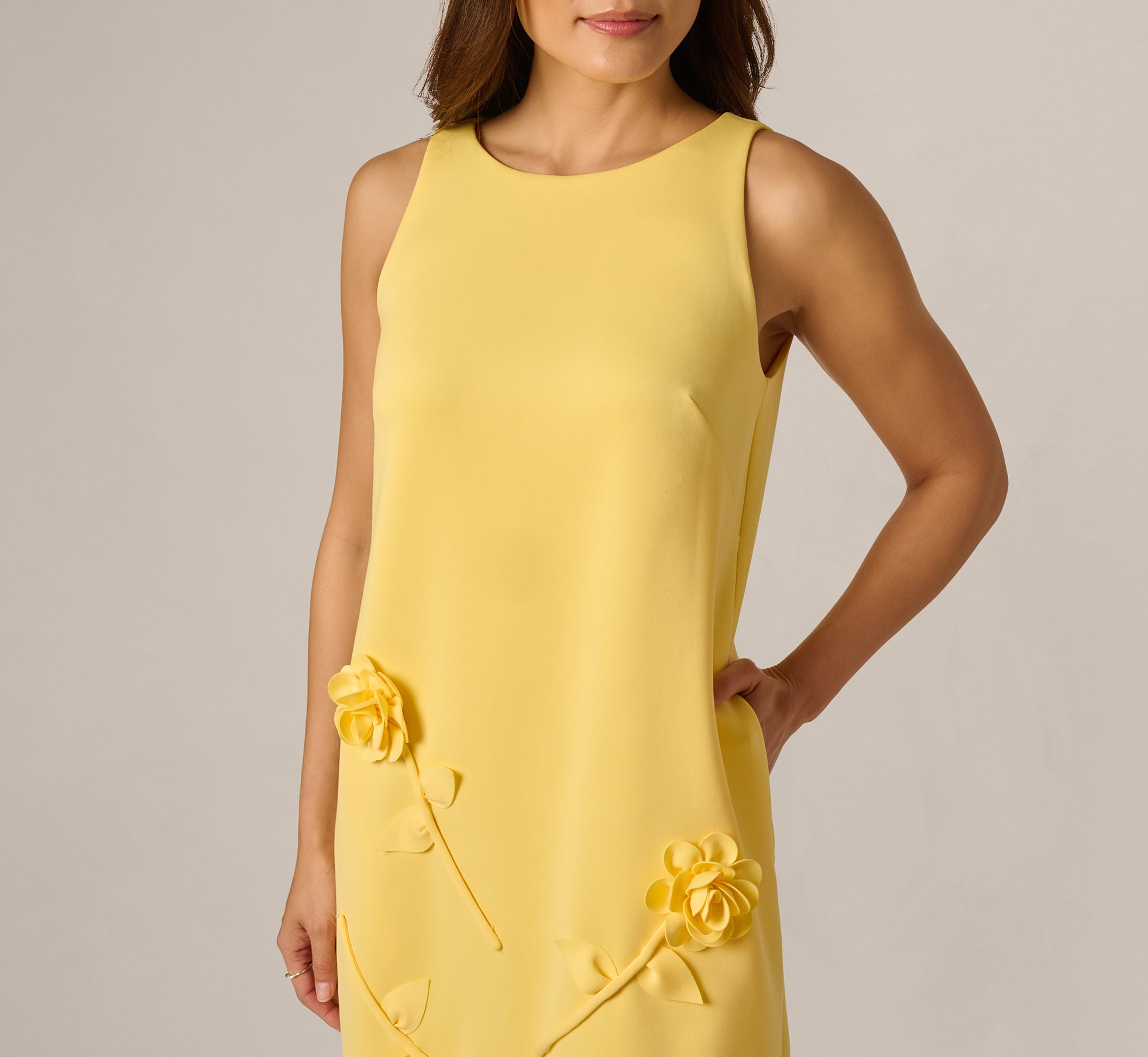 3D Rosette Stretch Short Shift Dress In Warm Sun