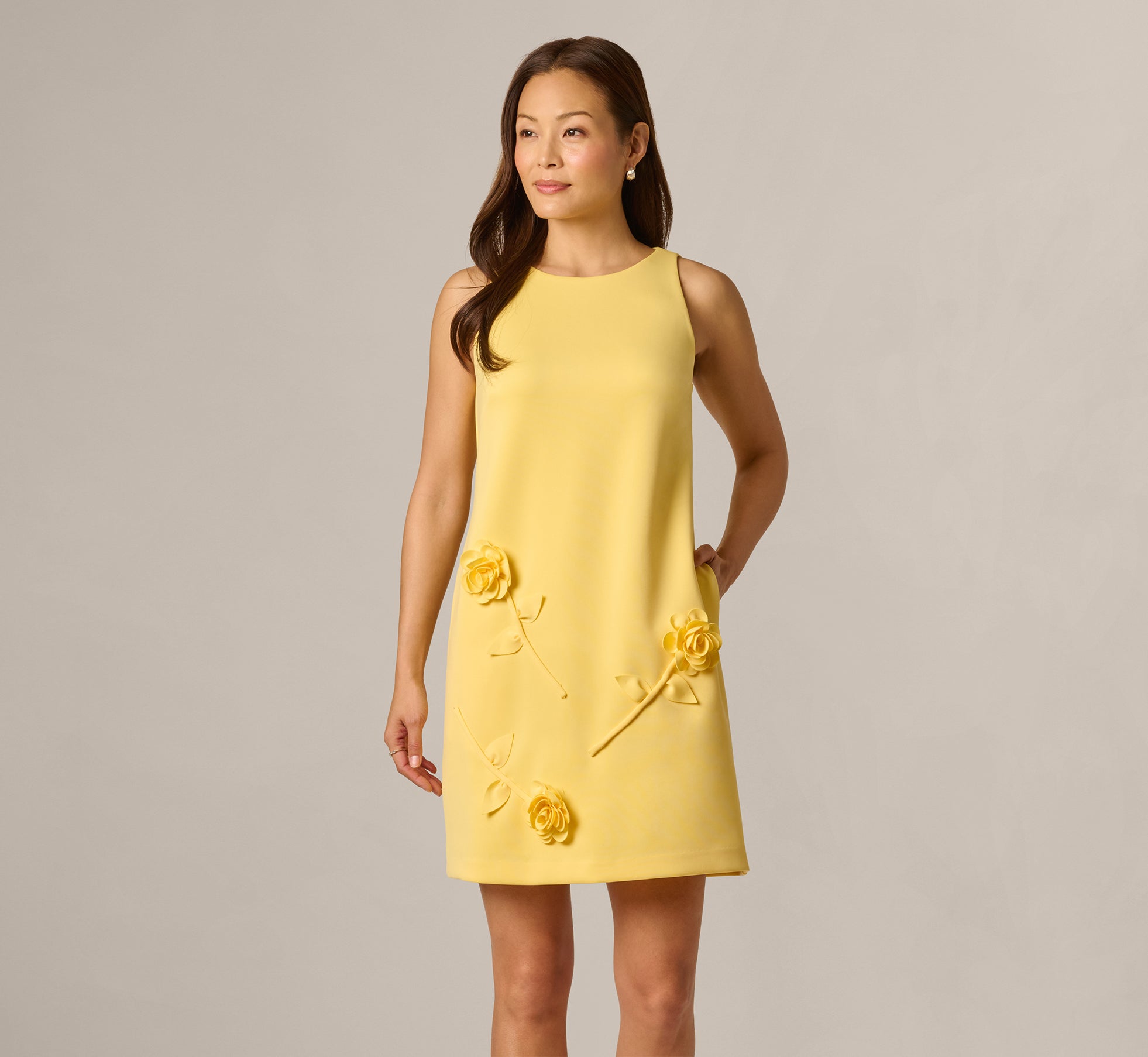 3D Rosette Stretch Short Shift Dress In Warm Sun