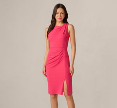 Asymmetrical Stretch Crepe Sheath Dress In Camellia