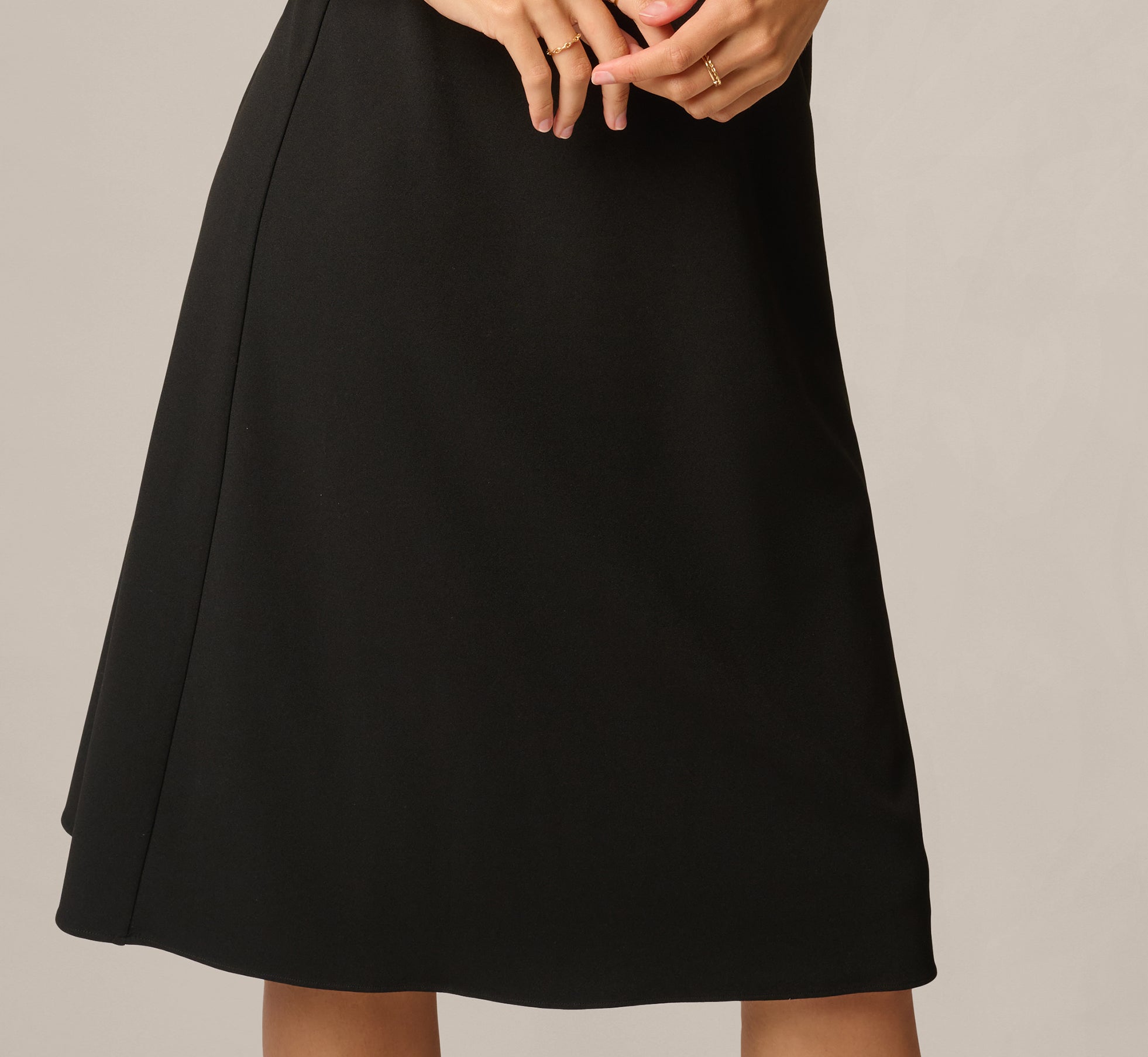 Bell Sleeve Bow Front Ruffle Midi Dress In Black