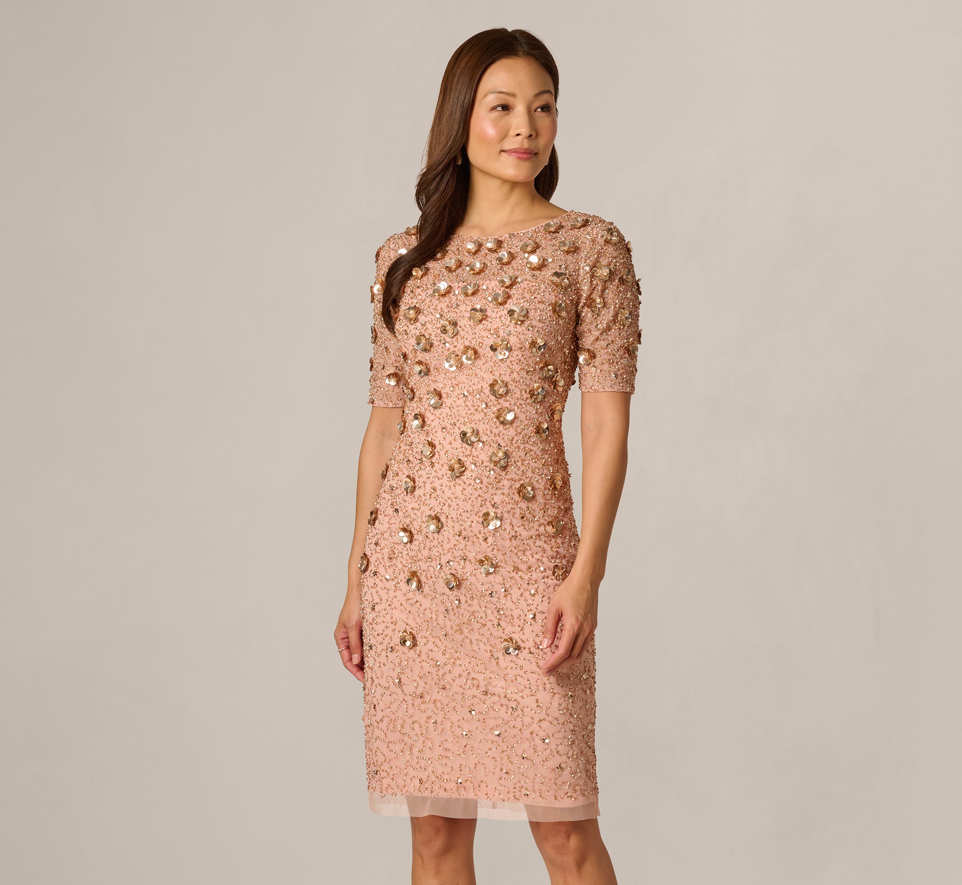 Beaded Cocktail Dress In Apricot Ice
