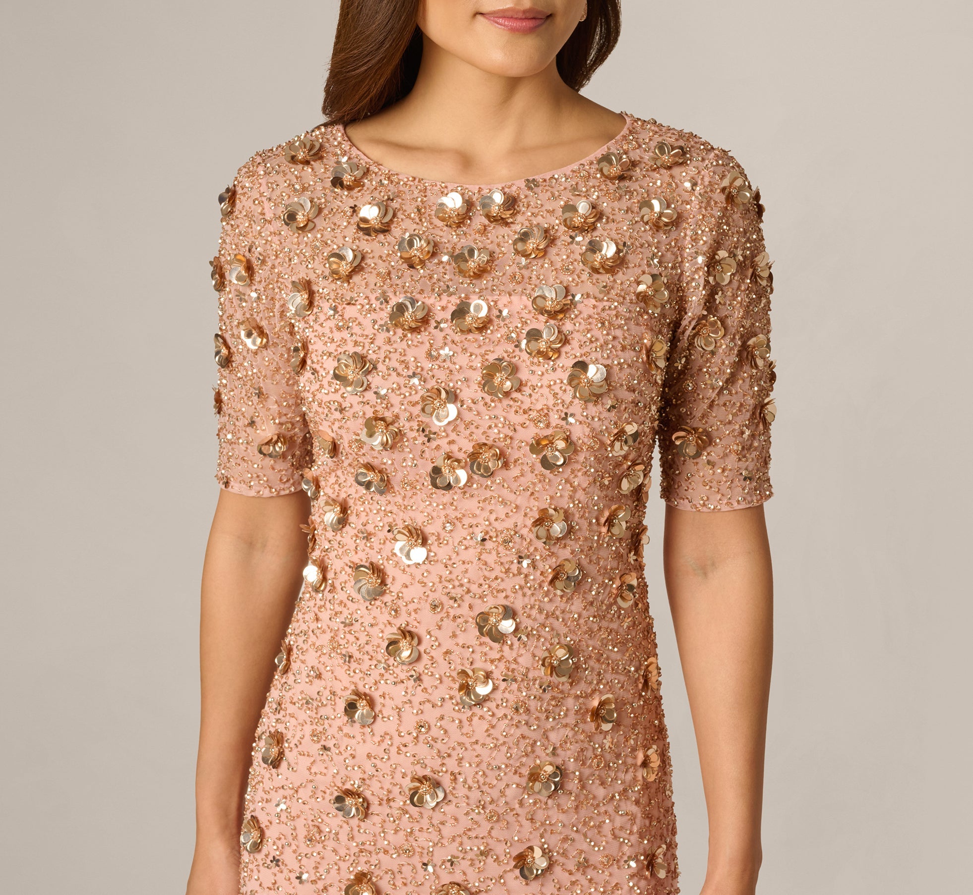 Beaded Cocktail Dress In Apricot Ice