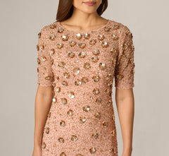 Beaded Cocktail Dress In Apricot Ice