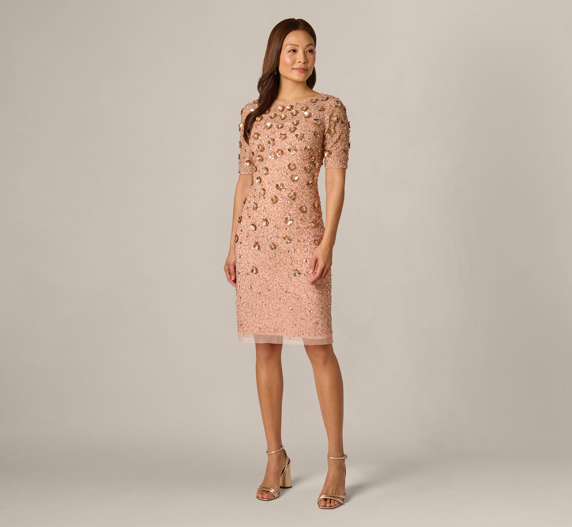 Beaded Cocktail Dress In Apricot Ice