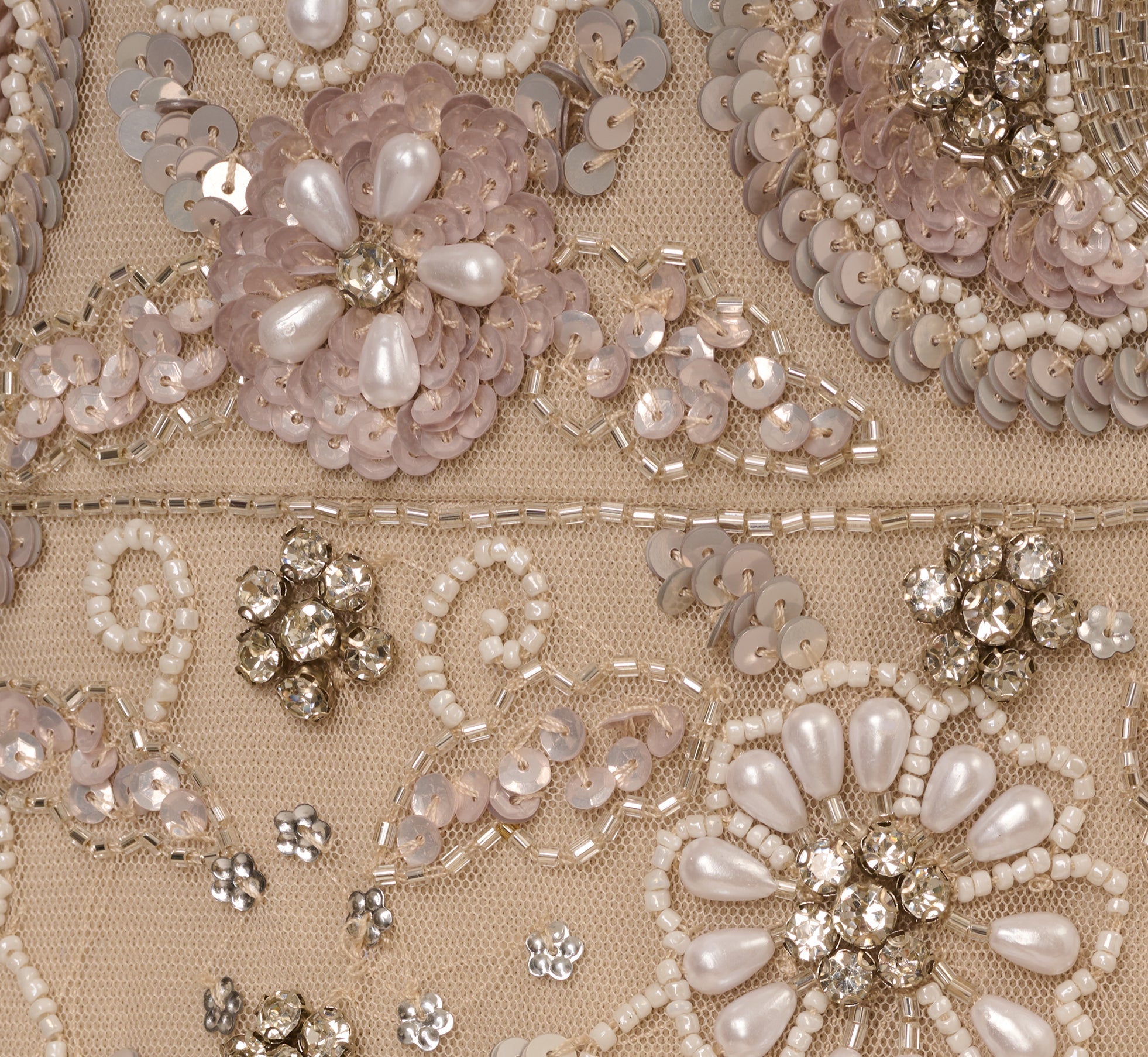 3D Floral Beaded Mermaid Gown With Sheer Short Sleeves In Biscotti