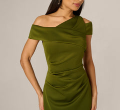Asymmetrical Draped Column Gown In Jungle Olive
