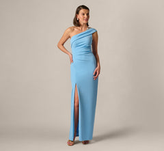 Beaded One Shoulder Stretch Column Gown In Waterfall