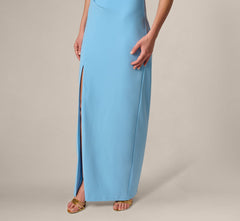 Beaded One Shoulder Stretch Column Gown In Waterfall
