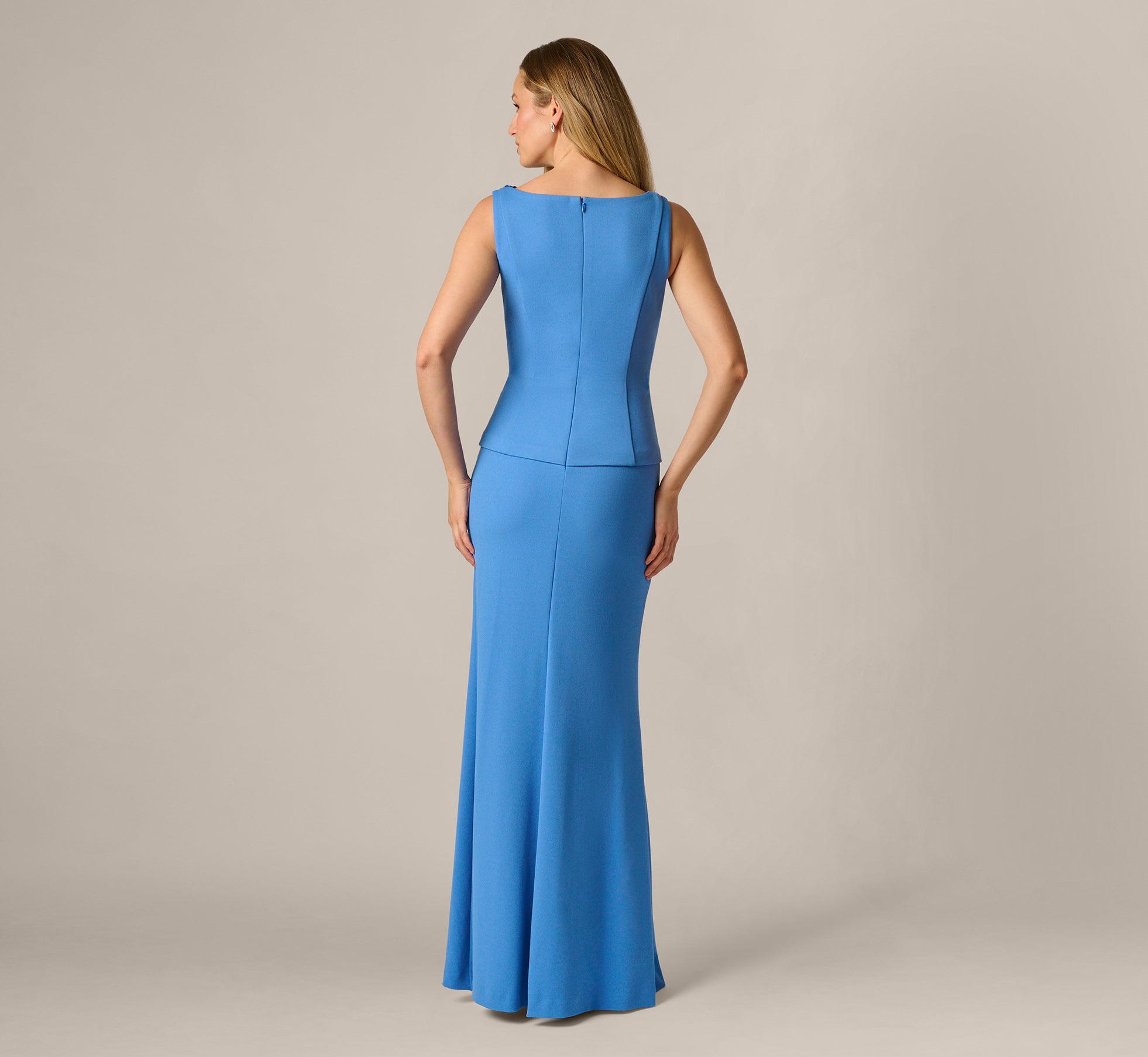 3D Floral Peplum Stretch Mermaid Gown In Cool Water