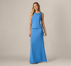 3D Floral Peplum Stretch Mermaid Gown In Cool Water