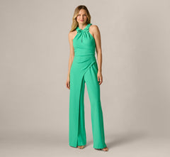 3D Floral Stretch Halter Jumpsuit In Flora Green