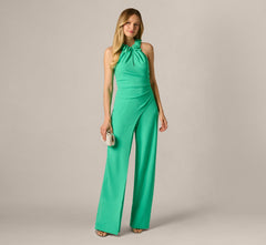 3D Floral Stretch Halter Jumpsuit In Flora Green
