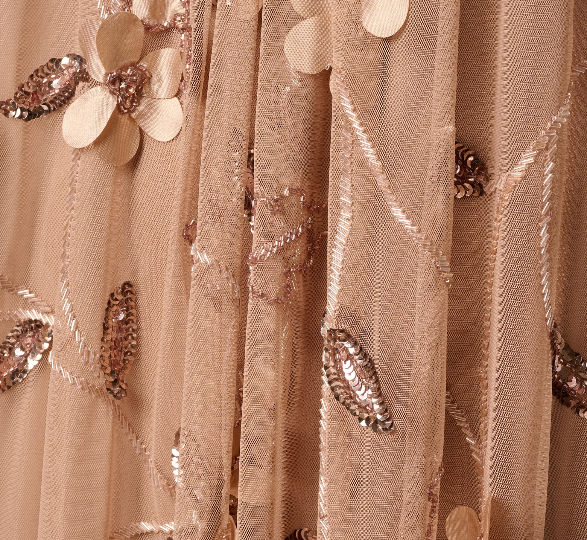 3D Floral Sequin Bead Trapeze Gown In Cafe Mocha