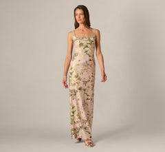 Beaded Square Neck Floral Jacquard Gown In Blush Multi