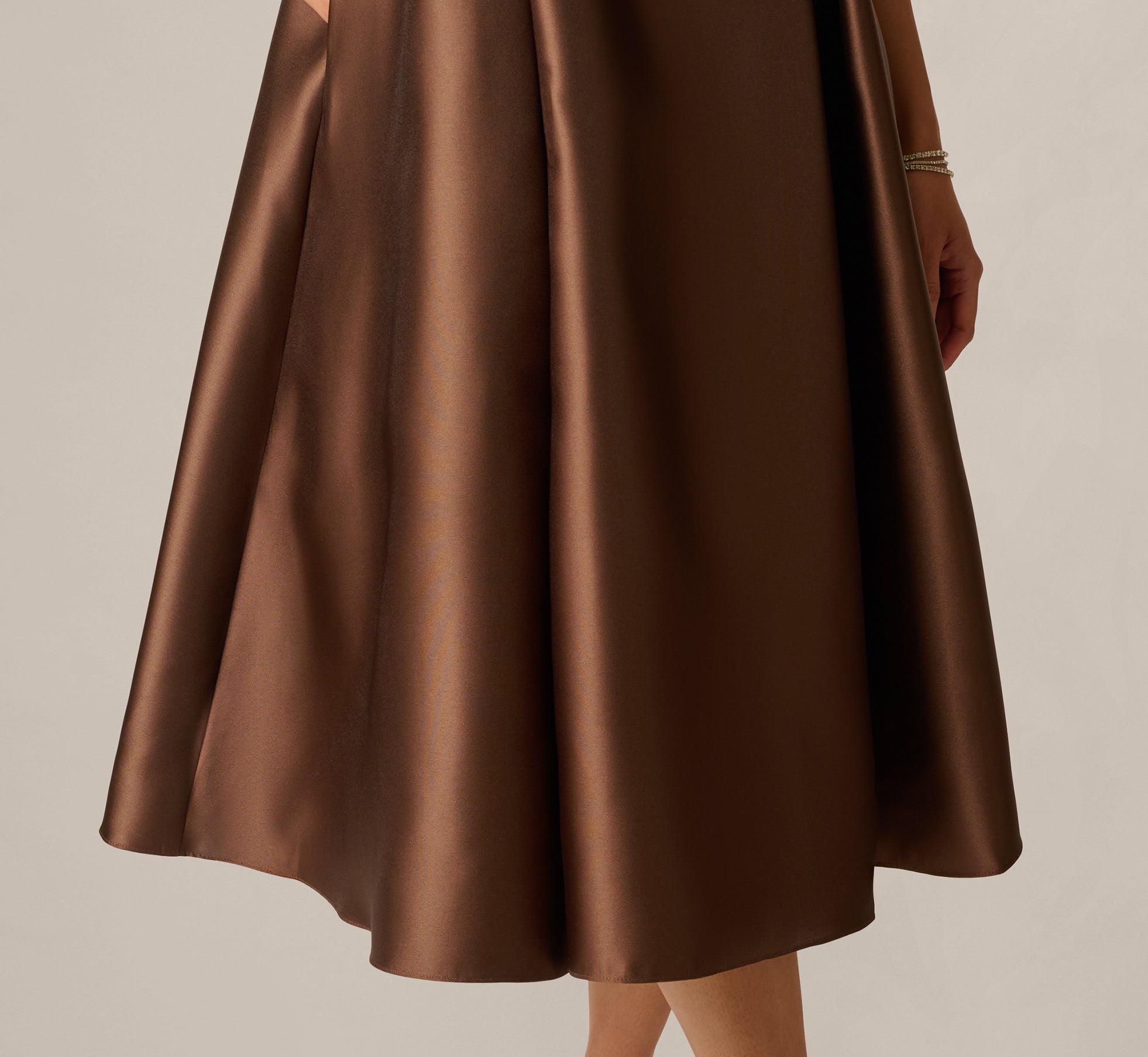 Asymmetrical Mikado Fit And Flare Midi Dress In Espresso