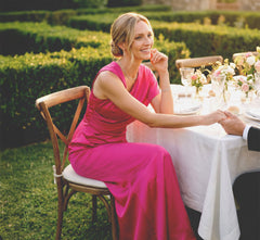 Asymmetrical Draped Satin Cape Gown In Berry Rose