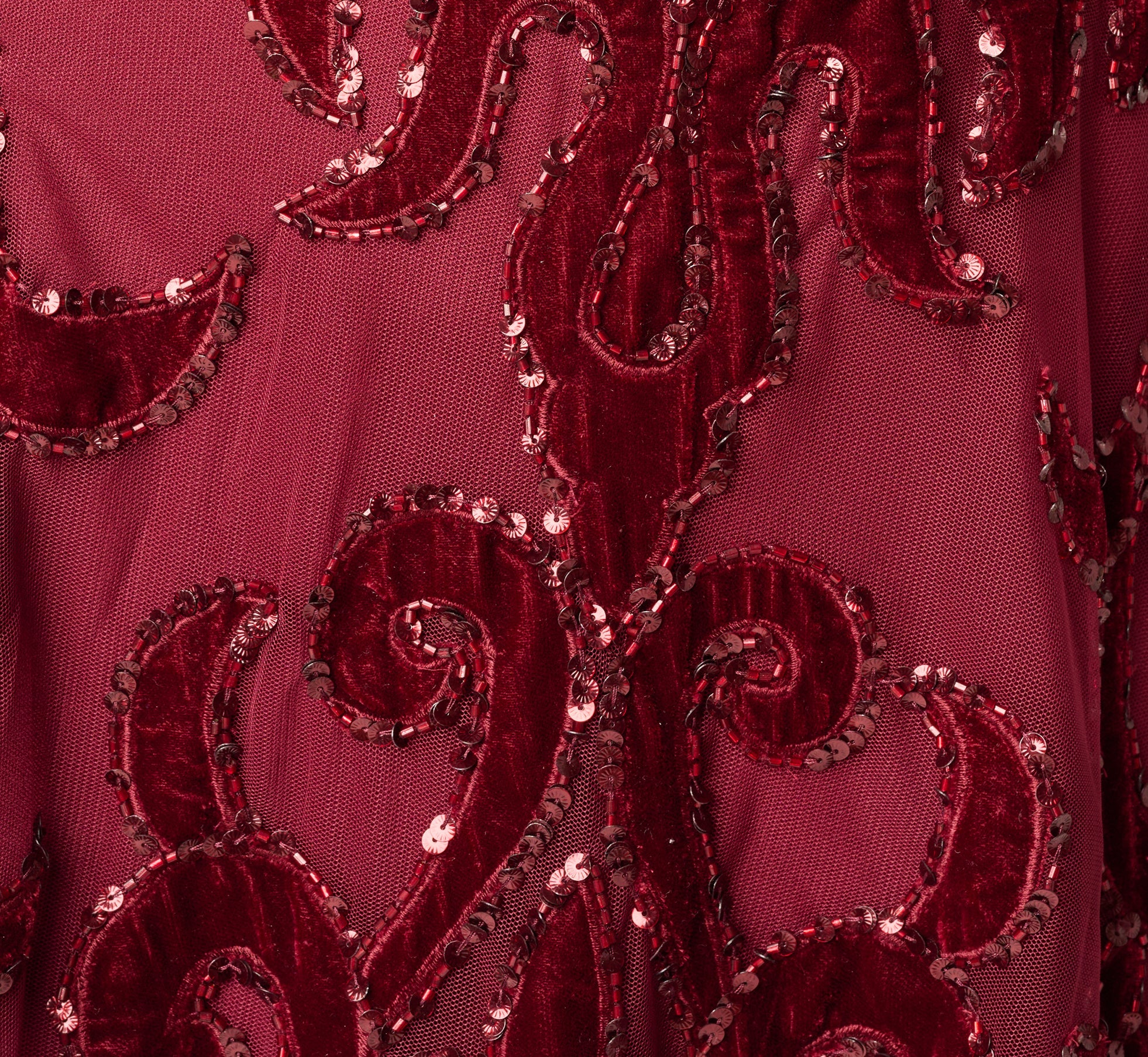 Baroque Scroll Velvet Beaded Gown In Mahogany