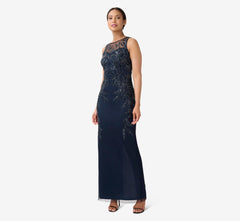 Adrianna Papell Hand-Beaded Sleeveless Slim Column Gown In Midnight